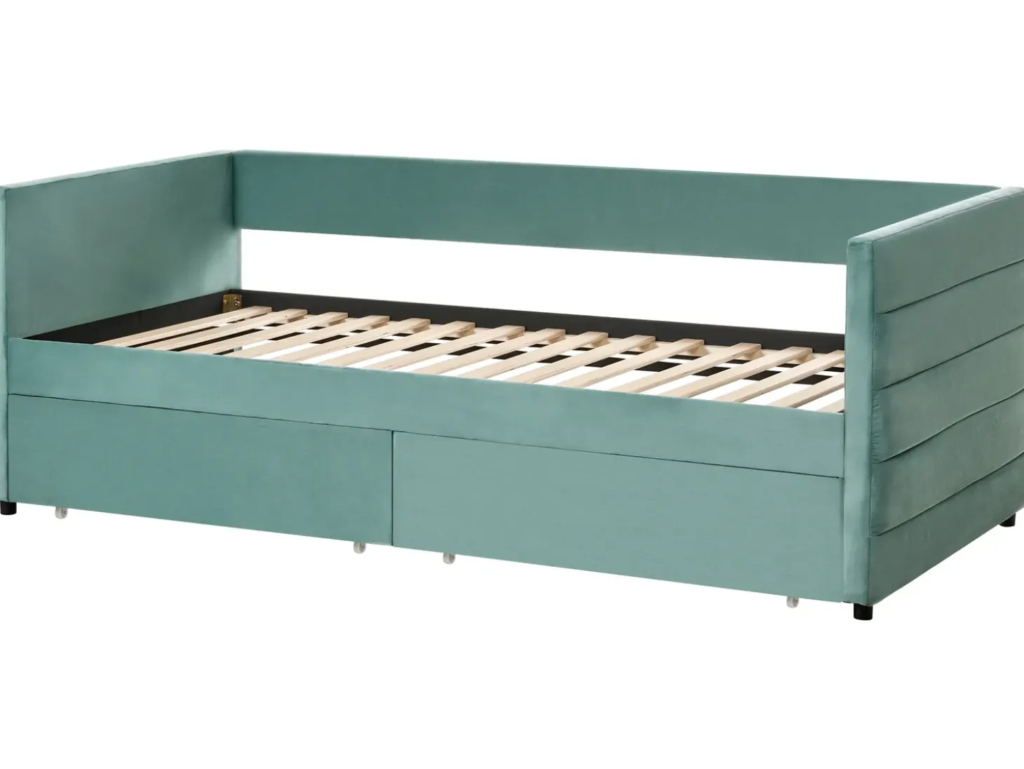 Outlet Łóżko dzienne z szufladami MARRAY Welur Miętowy 90 x 200 cm Łóżka Tapicerowane|Łóżka Wysuwane I Dzienne