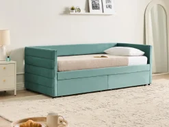 Outlet Łóżko dzienne z szufladami MARRAY Welur Miętowy 90 x 200 cm Łóżka Tapicerowane|Łóżka Wysuwane I Dzienne
