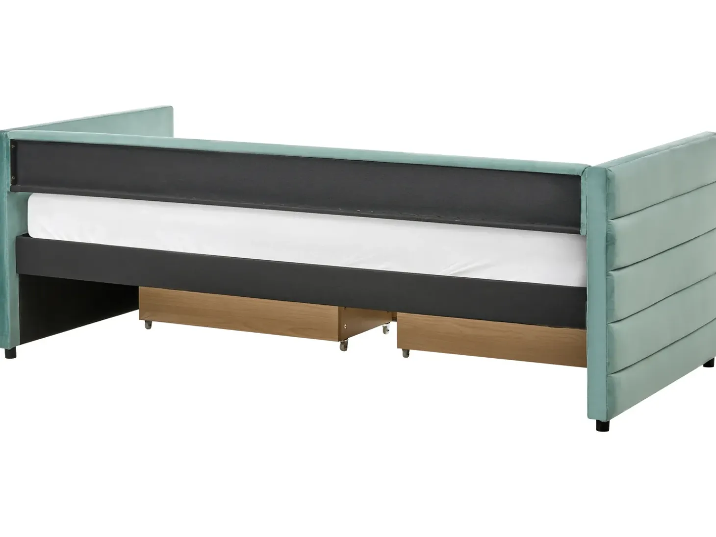 Outlet Łóżko dzienne z szufladami MARRAY Welur Miętowy 90 x 200 cm Łóżka Tapicerowane|Łóżka Wysuwane I Dzienne
