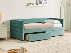 Outlet Łóżko dzienne z szufladami MARRAY Welur Miętowy 90 x 200 cm Łóżka Tapicerowane|Łóżka Wysuwane I Dzienne