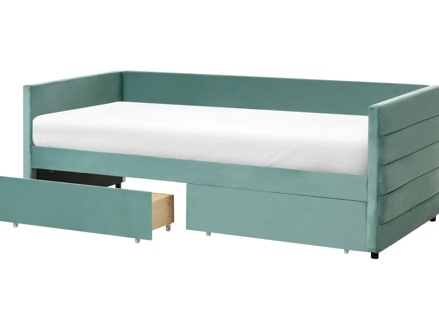 Outlet Łóżko dzienne z szufladami MARRAY Welur Miętowy 90 x 200 cm Łóżka Tapicerowane|Łóżka Wysuwane I Dzienne