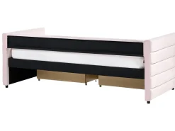 Outlet Łóżko dzienne z szufladami MARRAY Welur Pastelowy róż 90 x 200 cm Łóżka Tapicerowane|Łóżka Wysuwane I Dzienne