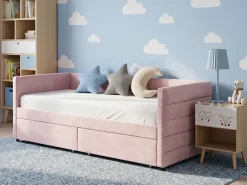 Outlet Łóżko dzienne z szufladami MARRAY Welur Pastelowy róż 90 x 200 cm Łóżka Tapicerowane|Łóżka Wysuwane I Dzienne