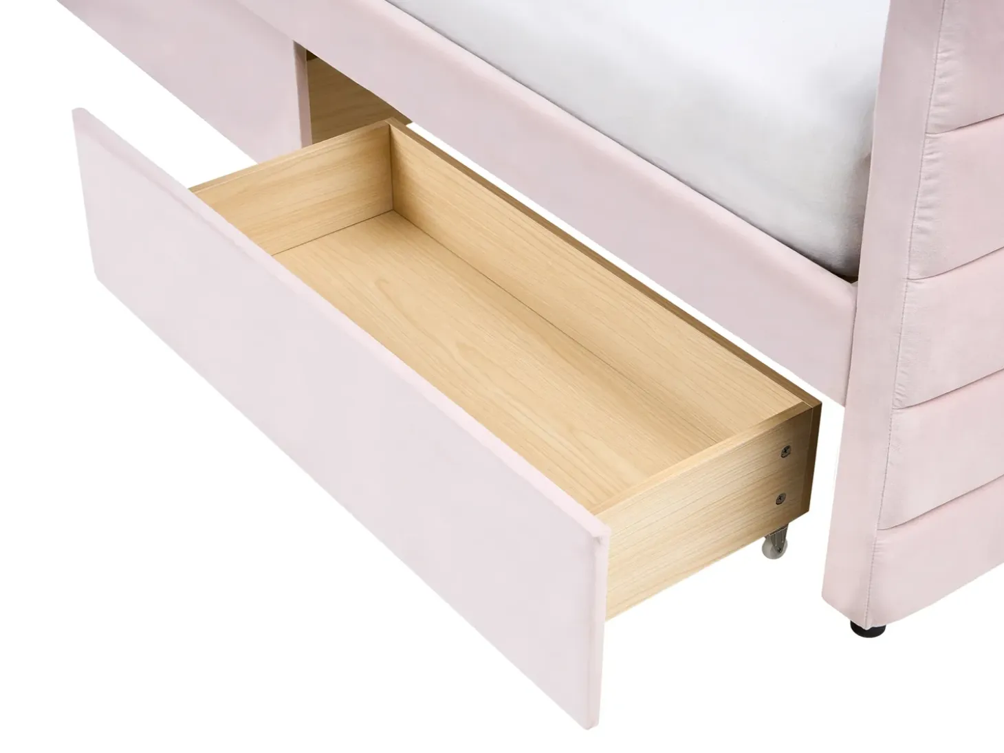 Outlet Łóżko dzienne z szufladami MARRAY Welur Pastelowy róż 90 x 200 cm Łóżka Tapicerowane|Łóżka Wysuwane I Dzienne