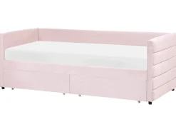 Outlet Łóżko dzienne z szufladami MARRAY Welur Pastelowy róż 90 x 200 cm Łóżka Tapicerowane|Łóżka Wysuwane I Dzienne