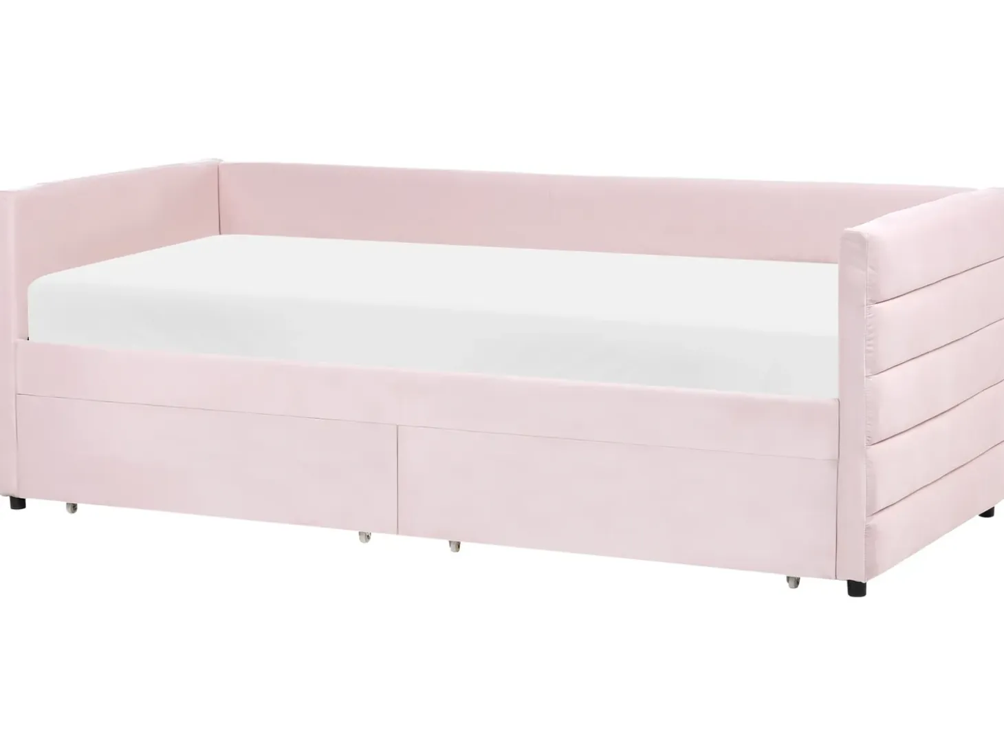 Outlet Łóżko dzienne z szufladami MARRAY Welur Pastelowy róż 90 x 200 cm Łóżka Tapicerowane|Łóżka Wysuwane I Dzienne
