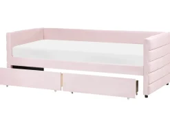 Outlet Łóżko dzienne z szufladami MARRAY Welur Pastelowy róż 90 x 200 cm Łóżka Tapicerowane|Łóżka Wysuwane I Dzienne