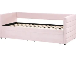 Outlet Łóżko dzienne z szufladami MARRAY Welur Pastelowy róż 90 x 200 cm Łóżka Tapicerowane|Łóżka Wysuwane I Dzienne