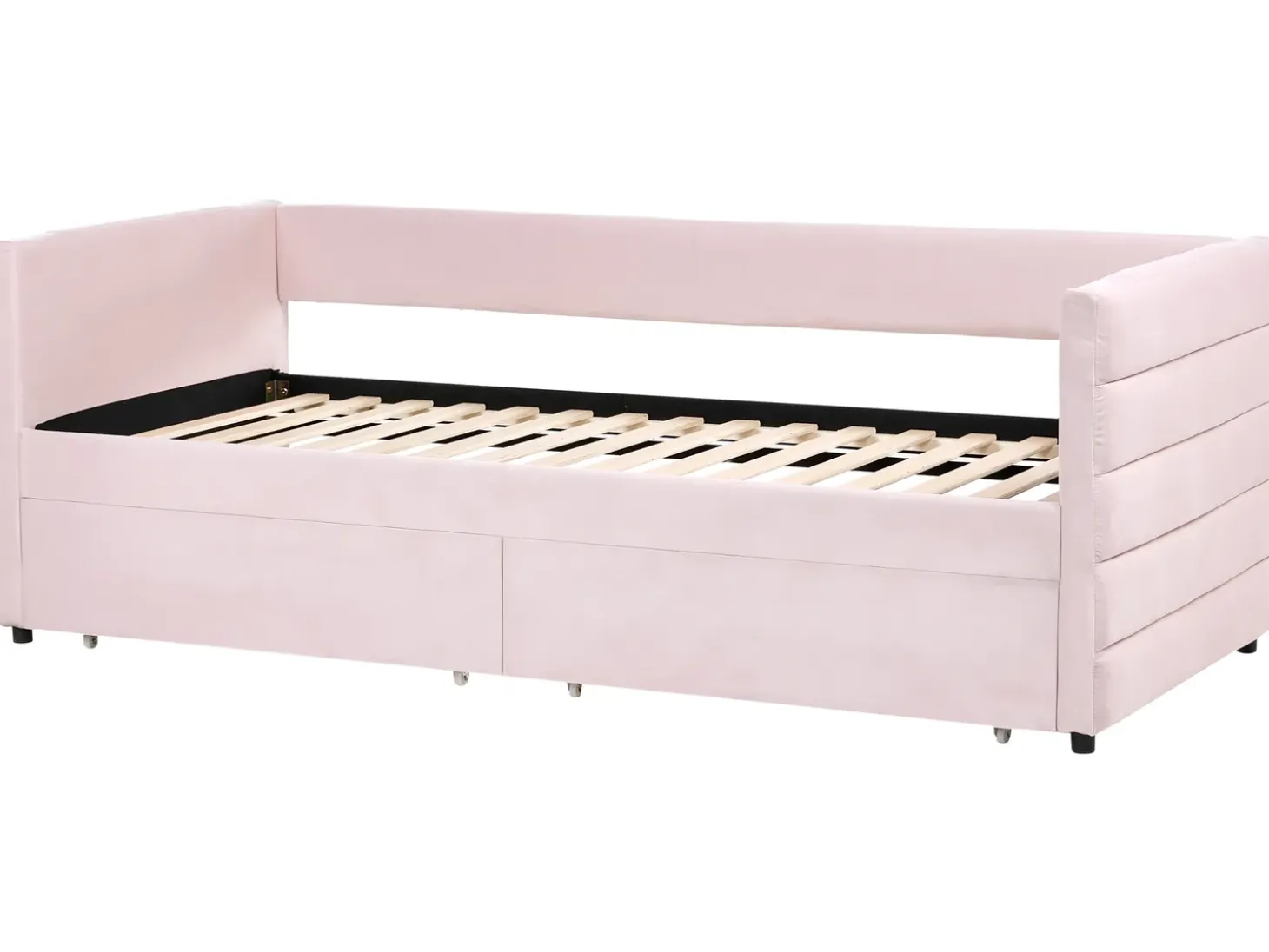 Outlet Łóżko dzienne z szufladami MARRAY Welur Pastelowy róż 90 x 200 cm Łóżka Tapicerowane|Łóżka Wysuwane I Dzienne