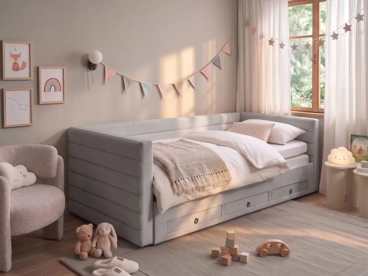 Hot Łóżko dzienne z szufladami Welur MEUDON 90 x 200 cm Dzieci Łóżka Wysuwane I Dzienne|Wszystkie Meble I Akcesoria Dziecięce