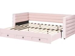 Discount Łóżko dzienne z szufladami Welur MEUDON 90 x 200 cm Pastelowy róż Dzieci Łóżka Wysuwane I Dzienne|Wszystkie Meble I Akcesoria Dziecięce