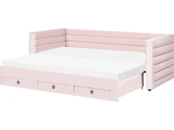 Discount Łóżko dzienne z szufladami Welur MEUDON 90 x 200 cm Pastelowy róż Dzieci Łóżka Wysuwane I Dzienne|Wszystkie Meble I Akcesoria Dziecięce