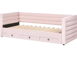 Discount Łóżko dzienne z szufladami Welur MEUDON 90 x 200 cm Pastelowy róż Dzieci Łóżka Wysuwane I Dzienne|Wszystkie Meble I Akcesoria Dziecięce