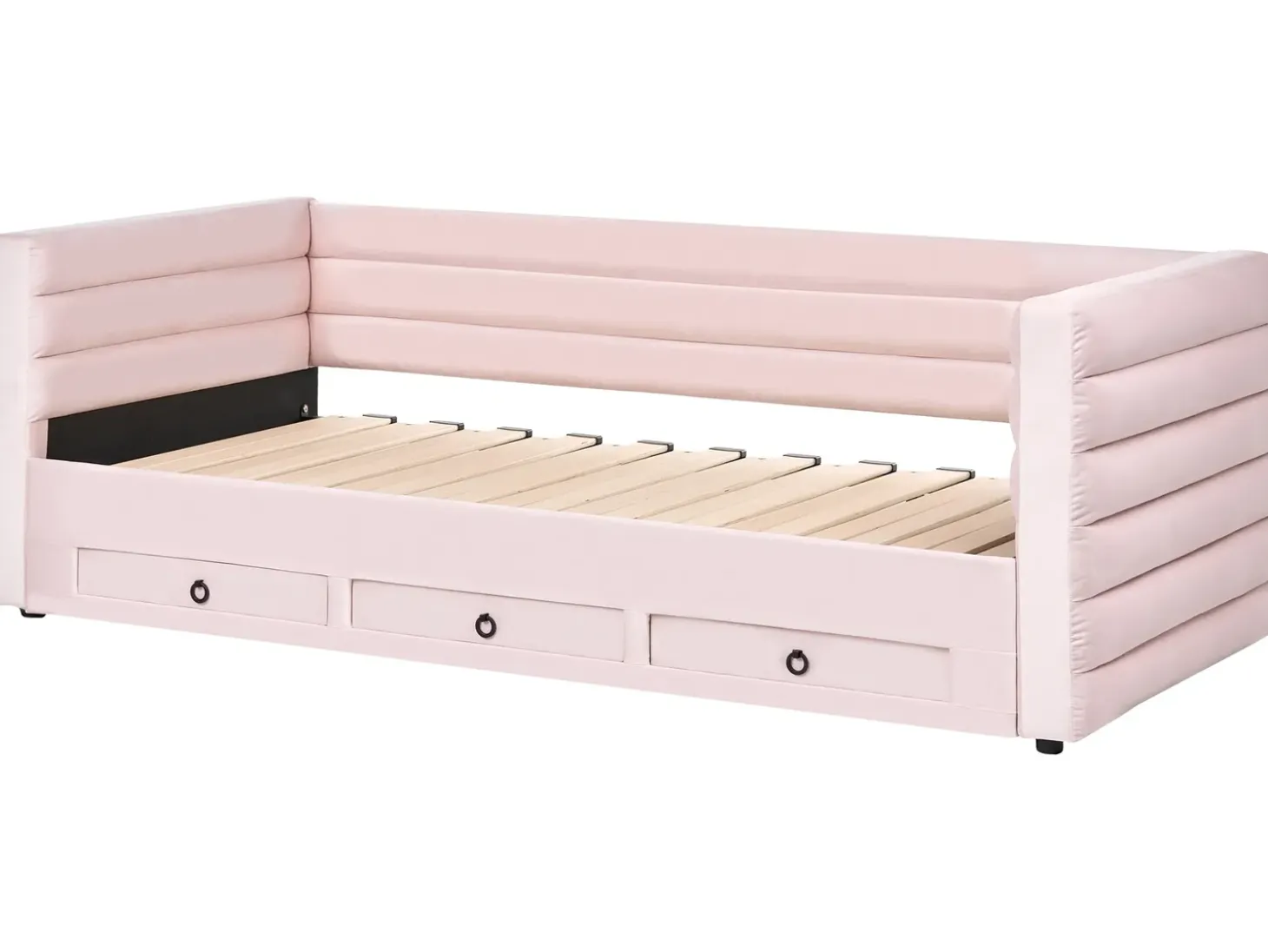 Discount Łóżko dzienne z szufladami Welur MEUDON 90 x 200 cm Pastelowy róż Dzieci Łóżka Wysuwane I Dzienne|Wszystkie Meble I Akcesoria Dziecięce