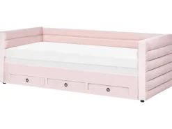 Discount Łóżko dzienne z szufladami Welur MEUDON 90 x 200 cm Pastelowy róż Dzieci Łóżka Wysuwane I Dzienne|Wszystkie Meble I Akcesoria Dziecięce