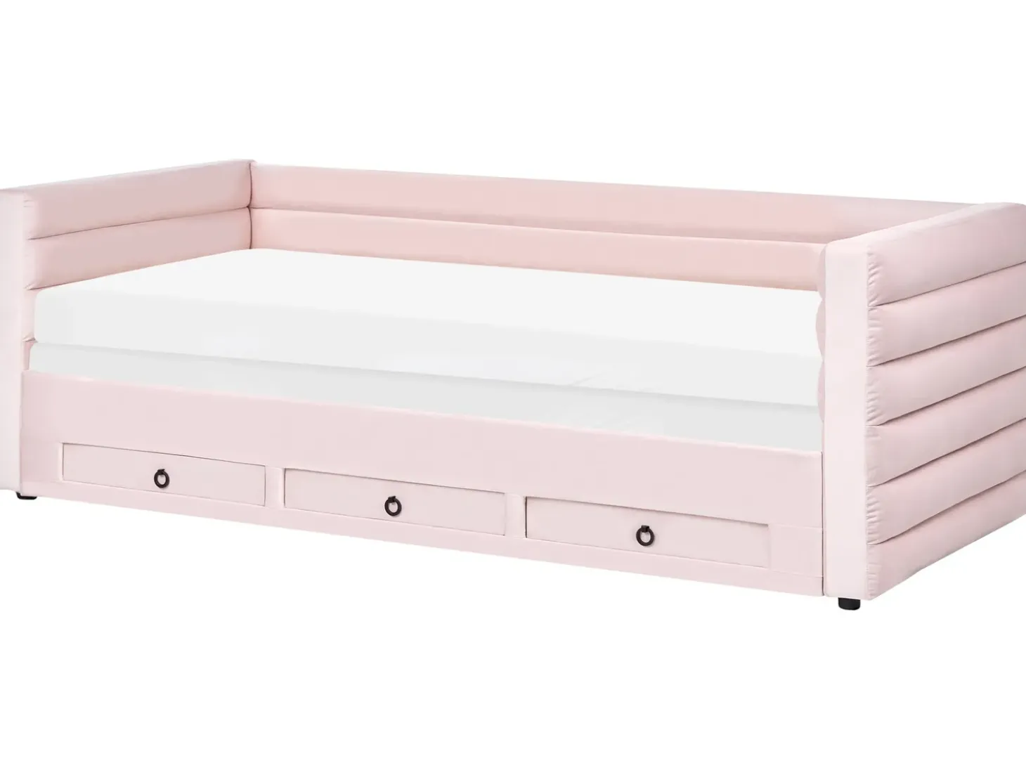 Discount Łóżko dzienne z szufladami Welur MEUDON 90 x 200 cm Pastelowy róż Dzieci Łóżka Wysuwane I Dzienne|Wszystkie Meble I Akcesoria Dziecięce