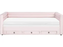 Discount Łóżko dzienne z szufladami Welur MEUDON 90 x 200 cm Pastelowy róż Dzieci Łóżka Wysuwane I Dzienne|Wszystkie Meble I Akcesoria Dziecięce