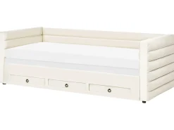 New Łóżko dzienne z szufladami Welur MEUDON 90 x 200 cm Złamana biel Dzieci Łóżka Wysuwane I Dzienne|Wszystkie Meble I Akcesoria Dziecięce