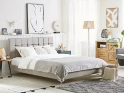 Sale Łóżko Ekoskóra AMBERT 140 x 200 cm Beżowo Łóżka Podwójne|Łóżka Skórzane