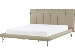Hot Łóżko Ekoskóra BETIN 180 x 200 cm Piaskowy Łóżka Podwójne|Łóżka Skórzane
