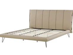 Hot Łóżko Ekoskóra BETIN 180 x 200 cm Piaskowy Łóżka Podwójne|Łóżka Skórzane