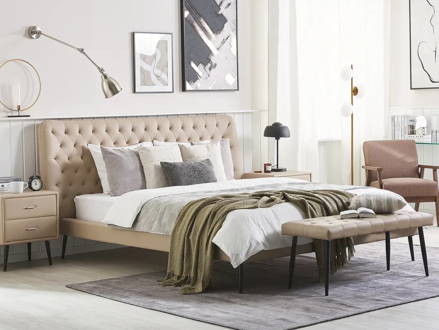 Discount Ekoskóra ESSONNE 160 x 200 cm Łóżka Podwójne|Łóżka Skórzane