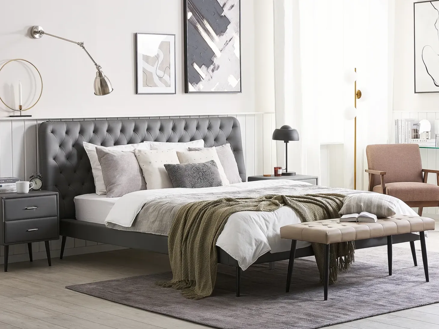 Clearance Ekoskóra ESSONNE 180 x 200 cm Łóżka Podwójne|Łóżka Skórzane