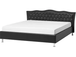 Discount Łóżko Ekoskóra METZ 160 x 200 cm Czarny Łóżka Podwójne|Łóżka Skórzane