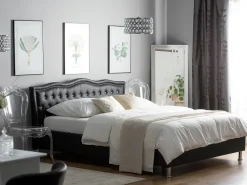 Discount Łóżko Ekoskóra METZ 160 x 200 cm Czarny Łóżka Podwójne|Łóżka Skórzane