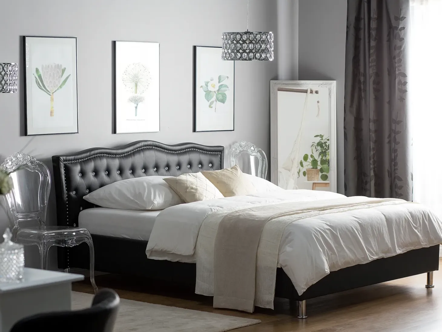 Discount Łóżko Ekoskóra METZ 160 x 200 cm Czarny Łóżka Podwójne|Łóżka Skórzane
