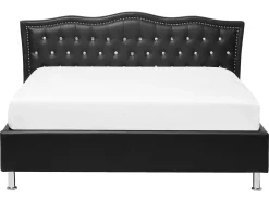 Discount Łóżko Ekoskóra METZ 160 x 200 cm Czarny Łóżka Podwójne|Łóżka Skórzane