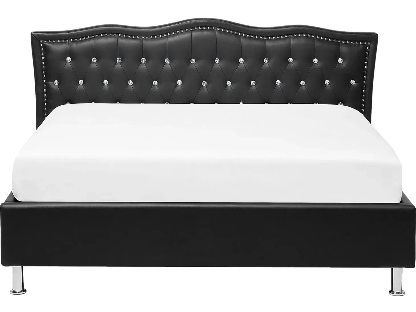 Discount Łóżko Ekoskóra METZ 160 x 200 cm Czarny Łóżka Podwójne|Łóżka Skórzane