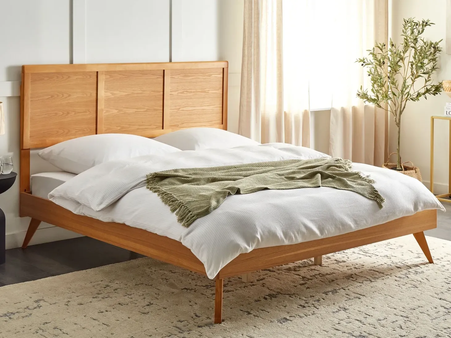 Discount Łóżko ISTRES 180 x 200 cm Jesion naturalny Łóżka Podwójne|Wszystkie Łóżka