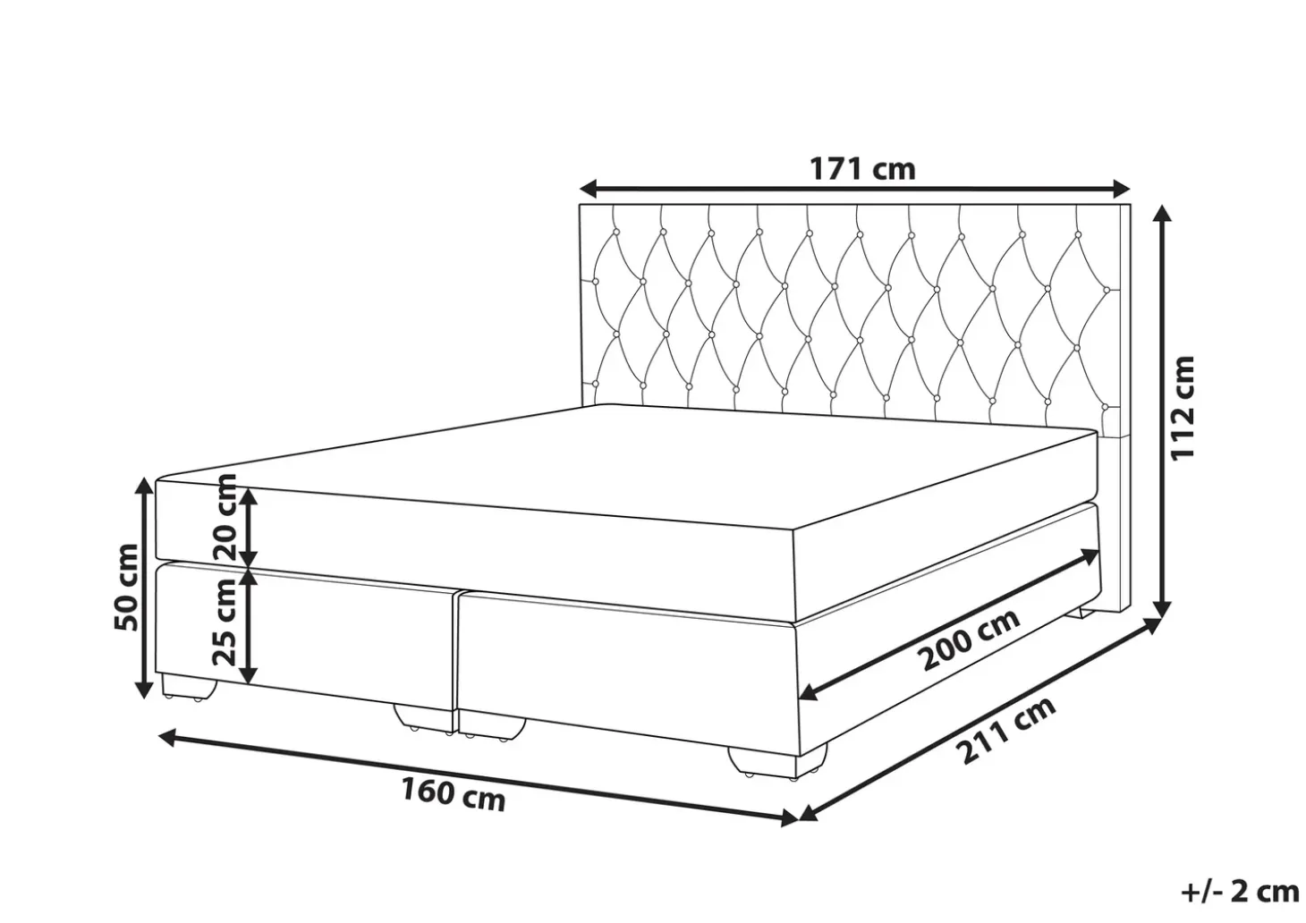 Hot Łóżko kontynentalne DUCHESS 160 x 200 cm Jasno Łóżka Tapicerowane|Łóżka Podwójne