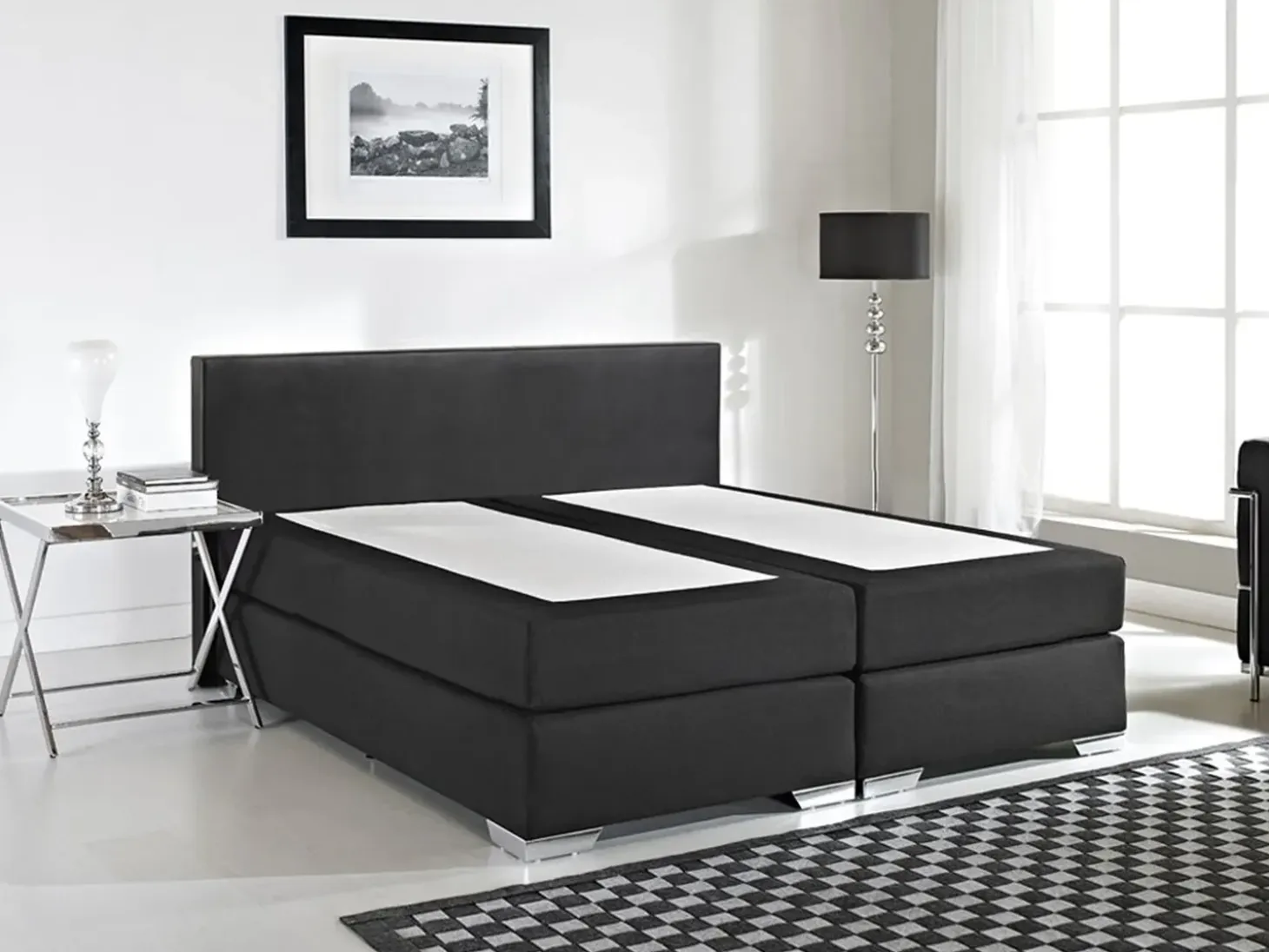 Clearance Łóżko kontynentalne Ekoskóra PRESIDENT 180 x 200 cm Czarny Łóżka Podwójne|Łóżka Kontynentalne