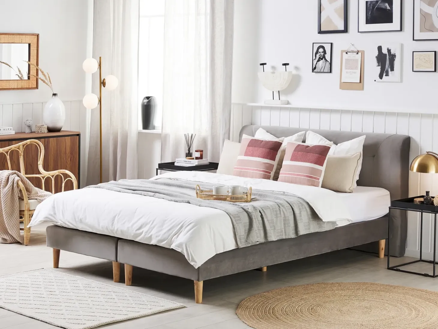 Outlet Łóżko kontynentalne Welur MARQUISE 180 x 200 cm Łóżka Tapicerowane|Łóżka Podwójne