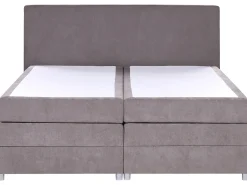 Outlet Łóżko kontynentalne z pojemnikiem MINISTER Beżowoszary 180 x 200 cm Łóżka Z Pojemnikiem|Łóżka Tapicerowane