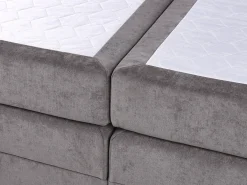 Outlet Łóżko kontynentalne z pojemnikiem MINISTER Beżowoszary 180 x 200 cm Łóżka Z Pojemnikiem|Łóżka Tapicerowane