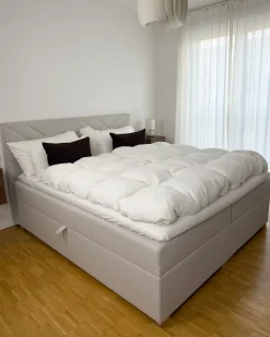 Hot Łóżko kontynentalne z pojemnikiem ESQUIRE Złamana biel 180 x 200 cm Łóżka Z Pojemnikiem|Łóżka Tapicerowane