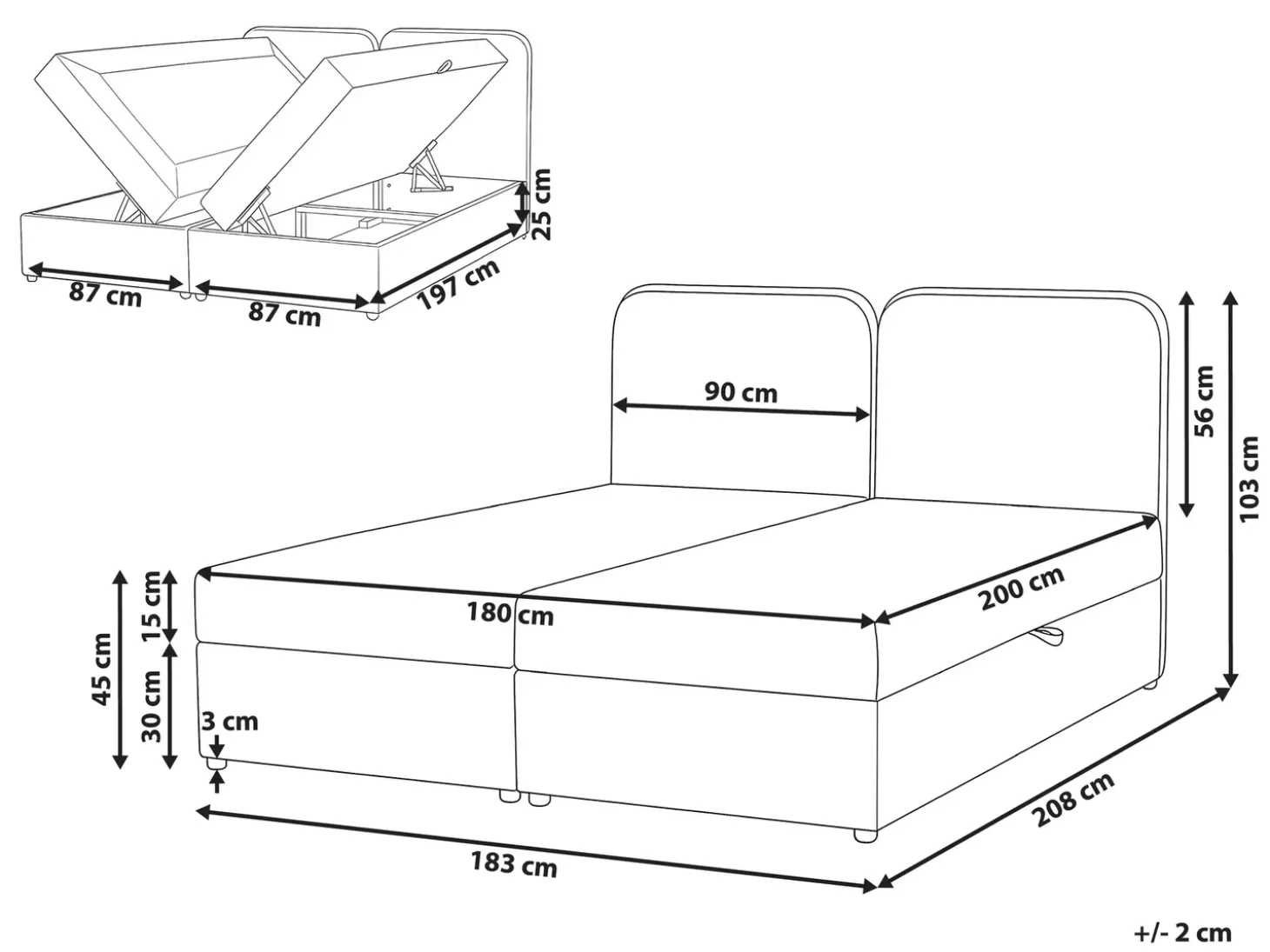 Clearance Łóżko kontynentalne z pojemnikiem CHANCELLOR Beżowoszary 180 x 200 cm Łóżka Z Pojemnikiem|Łóżka Tapicerowane