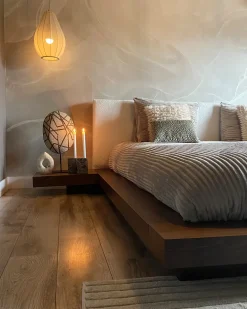Discount Boucle ZEN 180 x 200 cm LED Jesion brązowy Łóżka Podwójne|Wszystkie Łóżka