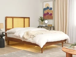 Rattan AURAY 140 x 200 cm Brązowy Łóżka Podwójne|Łóżka Rattanowe