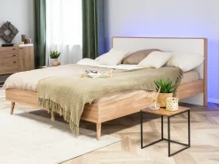 Hot Łóżko LED SERRIS 180 x 200 cm Jasnobrązowy Łóżka Podwójne|Wszystkie Łóżka
