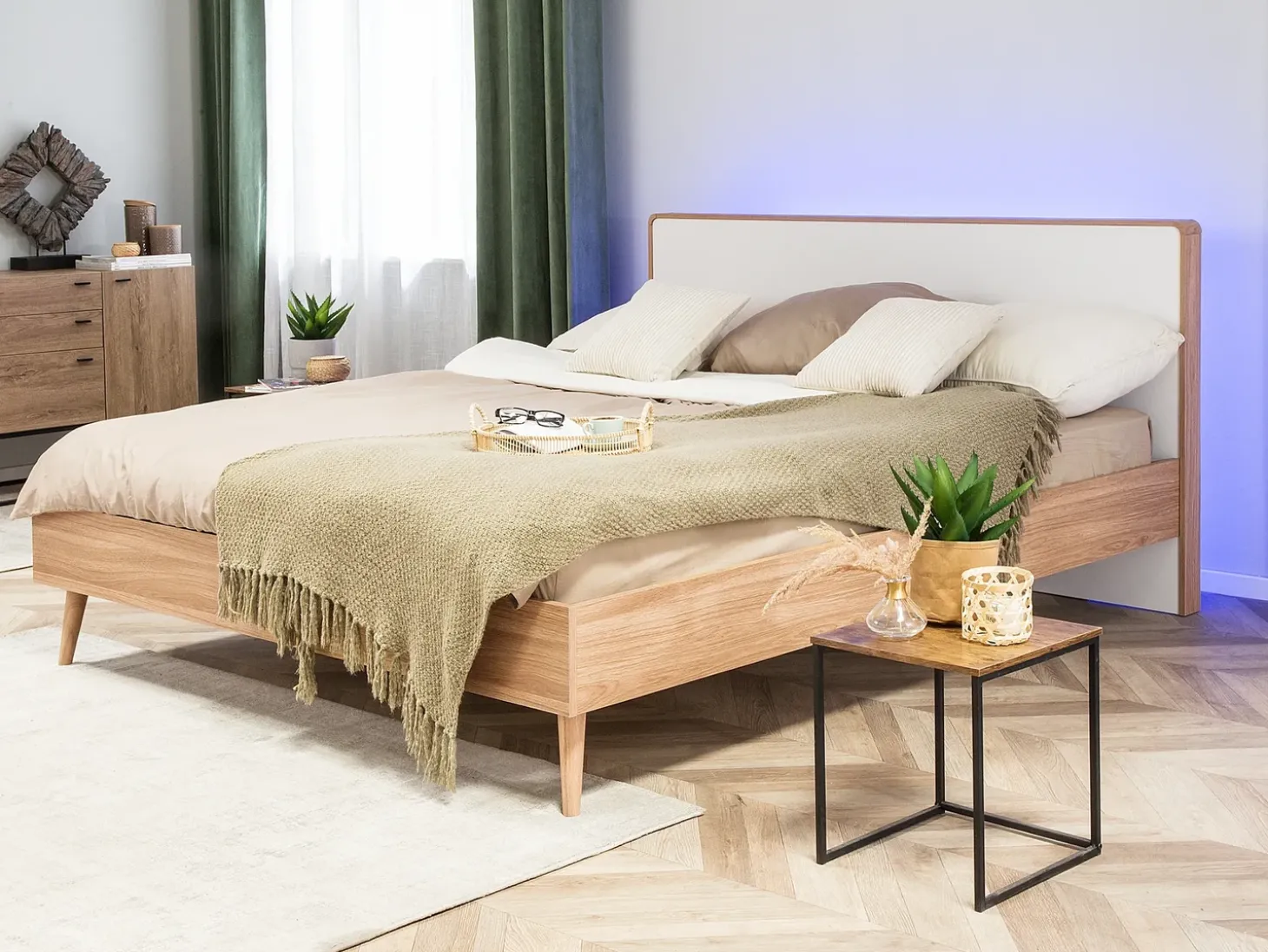 Hot Łóżko LED SERRIS 180 x 200 cm Jasnobrązowy Łóżka Podwójne|Wszystkie Łóżka