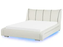 Sale Skóra naturalna NANTES 140 x 200 cm LED Złamana biel Łóżka Podwójne|Łóżka Skórzane