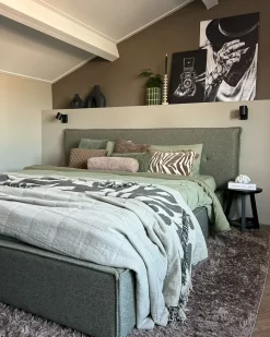 Outlet Len syntetyczny LESTRE 180 x 200 cm Zielony Łóżka Tapicerowane|Łóżka Podwójne