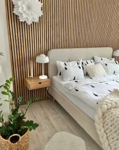 Discount Len syntetyczny RENNES 180 x 200 cm Jasnobeżowy Łóżka Tapicerowane|Łóżka Podwójne