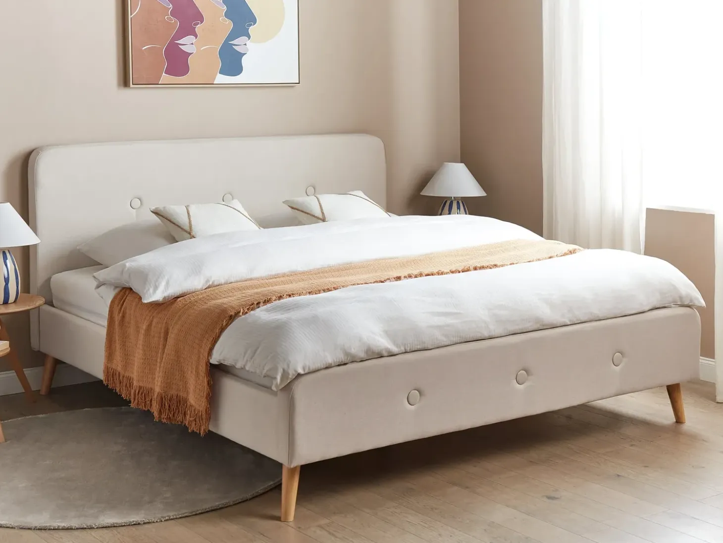 Discount Len syntetyczny RENNES 180 x 200 cm Jasnobeżowy Łóżka Tapicerowane|Łóżka Podwójne