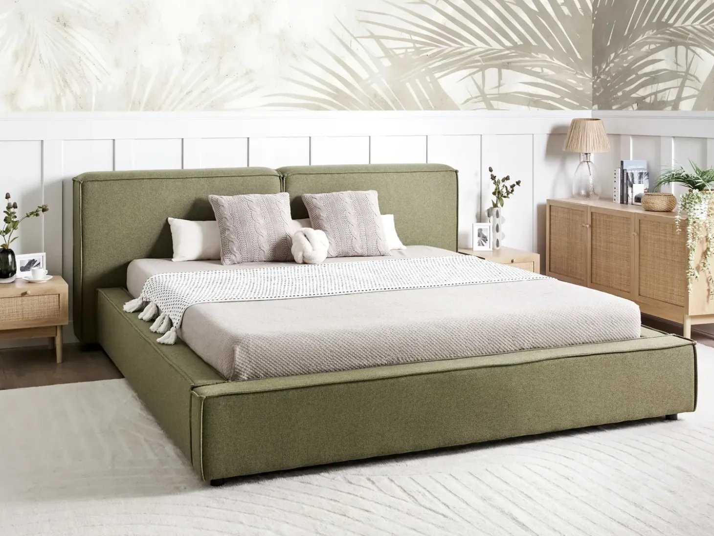 Outlet LINARDS 180 x 200 cm Oliwkowy Łóżka Tapicerowane|Łóżka Podwójne