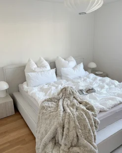 Clearance LINARDS 180 x 200 cm Złamana biel Łóżka Tapicerowane|Łóżka Podwójne